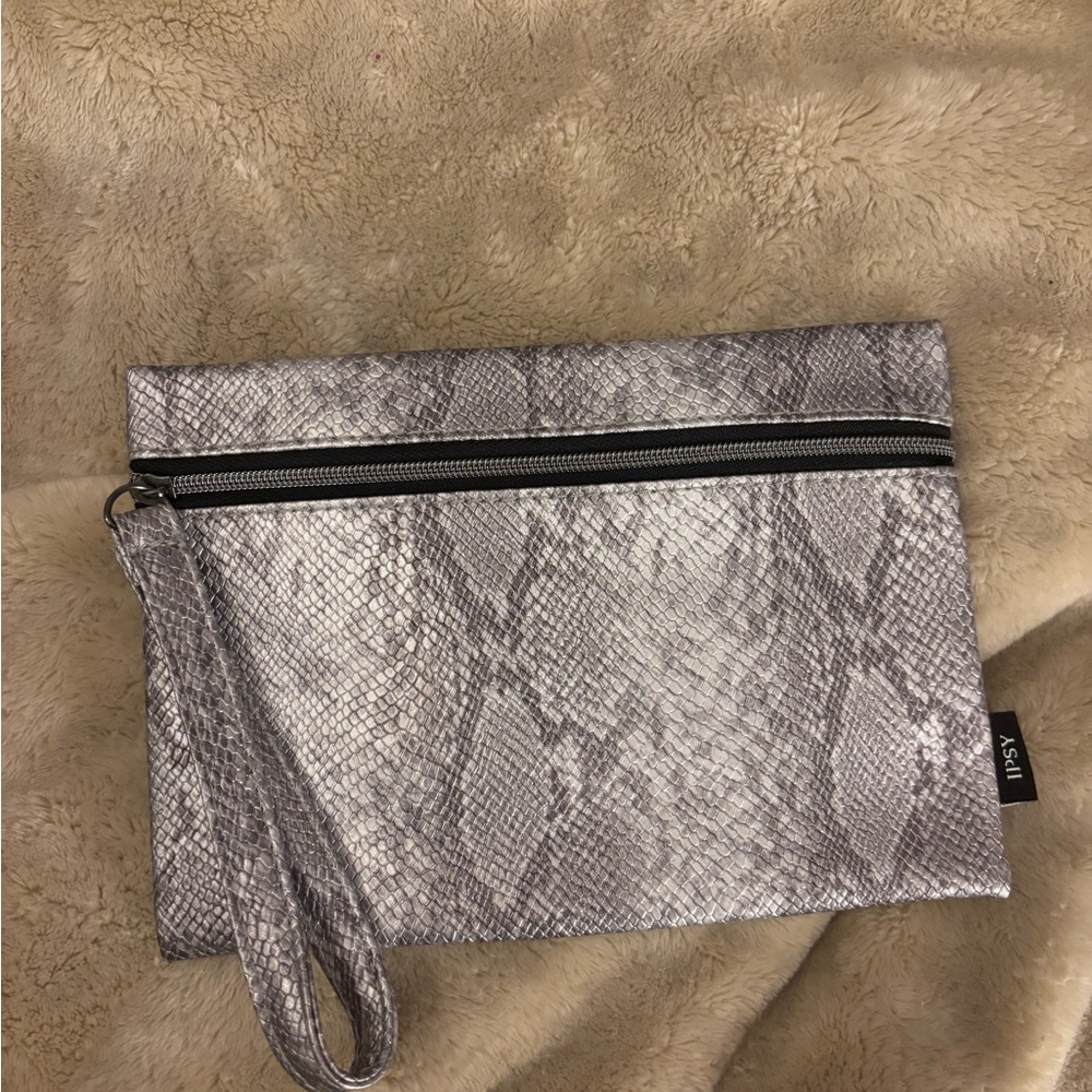 Ipsy Silver Snakeskin Cosmetic Bag